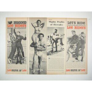 Vintage 1950s Lee Riders Print Ad 2 Page Rugged Schoolyard Bicycle Rockibilly